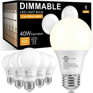 TJOY A19 Dimmable LED Light Bulb, 40W Equivalent, 4000K