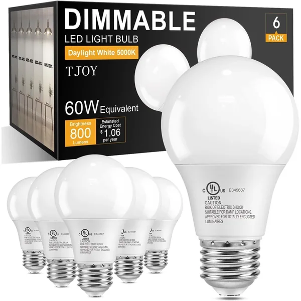 TJOY A19 Dimmable LED Light Bulb, 60W Equivalent