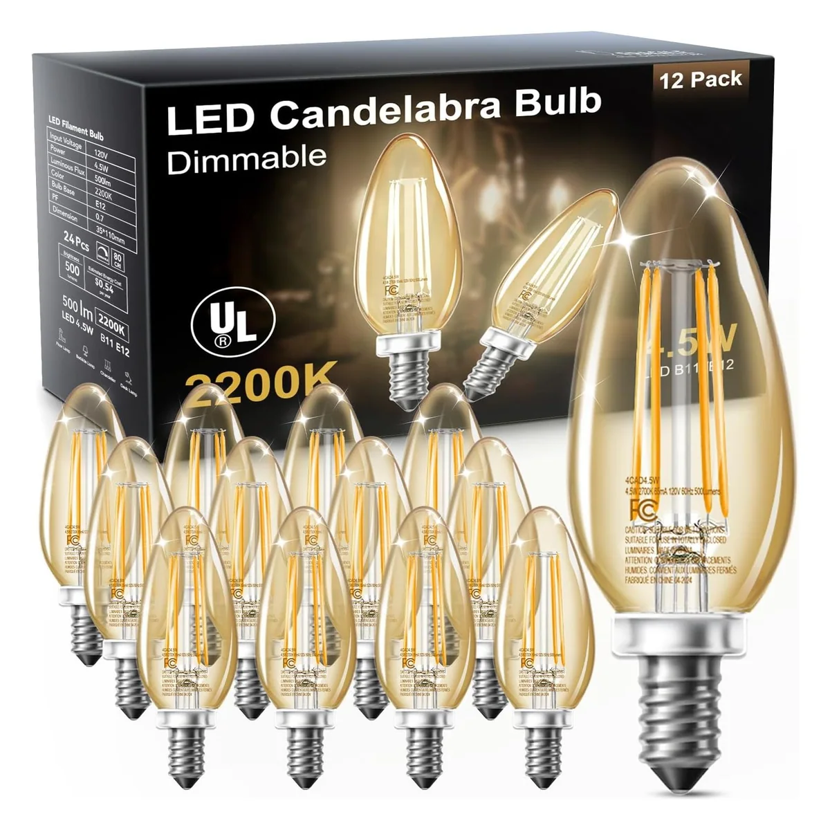 TJOY B11 Candelabra LED Bulb, 450 Lumens, Amber 2200K