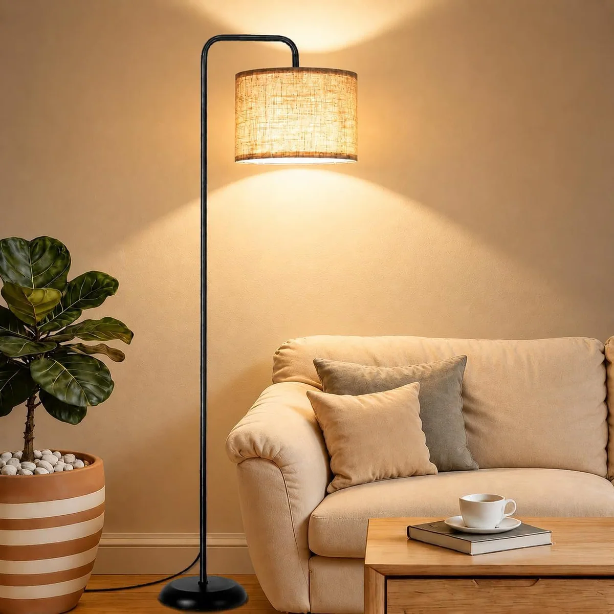 TJOY Standing Floor Lamp with 3-Color Bulb, Black