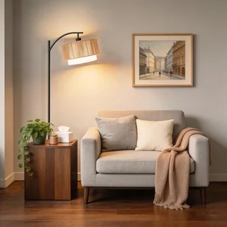 TJOY Floor Lamp with Rattan & Fabric Shades