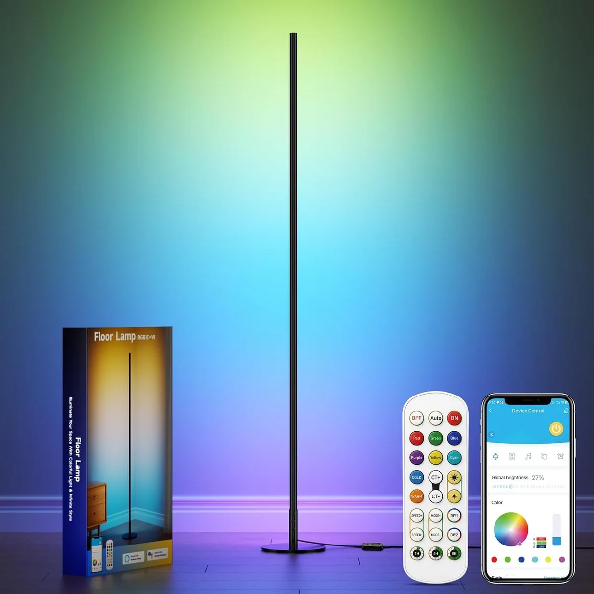 TJOY Smart Wi-Fi Corner Floor Lamp, Aluminum Base, Black