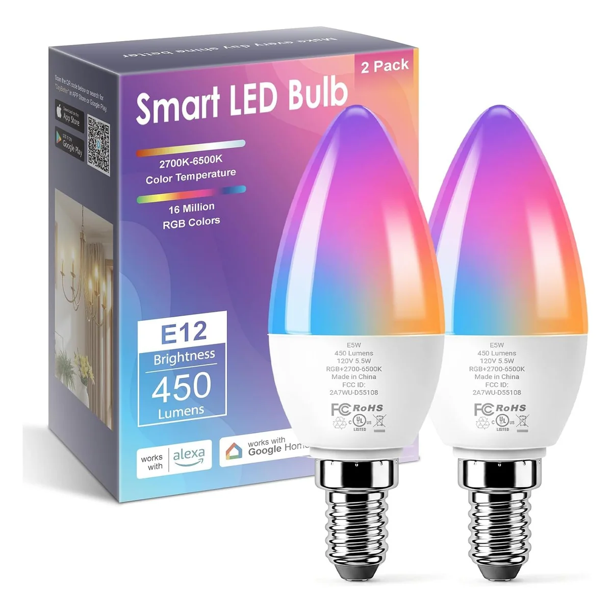 TJOY Smart Candelabra LED Bulb, E12, Color Changing
